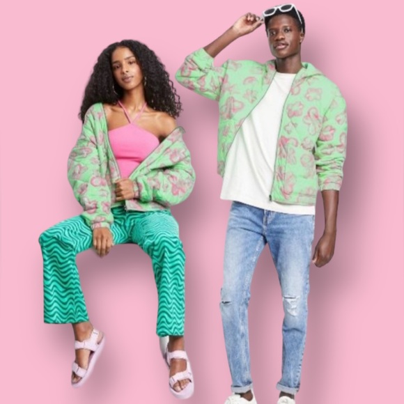 wild fable Other - NWT Wild Fable Mint Green Floral Hooded Quilted Jacket | Gender Neutral | XXL